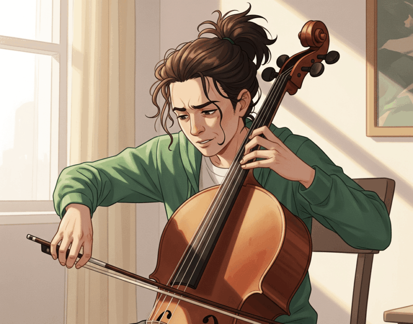 再び楽器を手に取る大人のイラスト